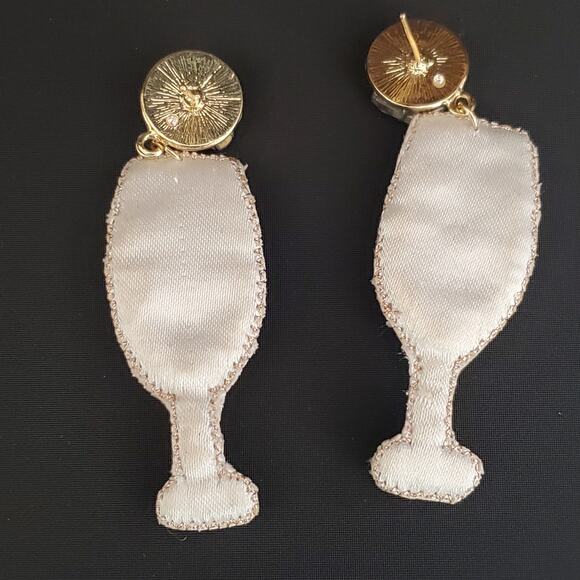 Chico's Champagne Glass Earrings Faux Pearls Gold‎ Tone Beads Crystals NWT - Picture 4 of 9